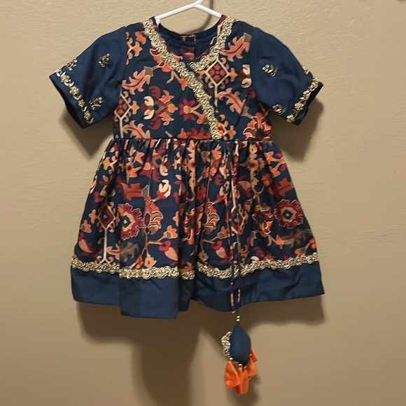 RARE Little Brats Sapphire Maheshwari Silk Ikat  Embroidered Gown - Size 1-2 - Picture 4 of 9